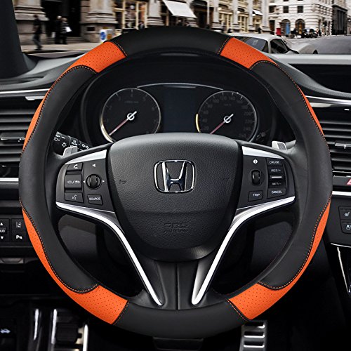  [AUSTRALIA] - eing Steering Wheel Cover for Car,Truck,SUV,Jeep and More,Universal 15 inch,Anti-Slip,Sporty and Soft(Black&Orange) A1-Black&Orange