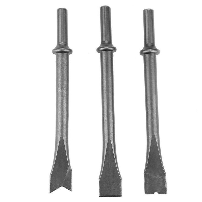  [AUSTRALIA] - 3pcs Air Hammer Chisels Set, Extra Long Round Shank Pneumatic Hammer Bit Set for 150/190/250 Air Hammer, Shank Dia 10mm