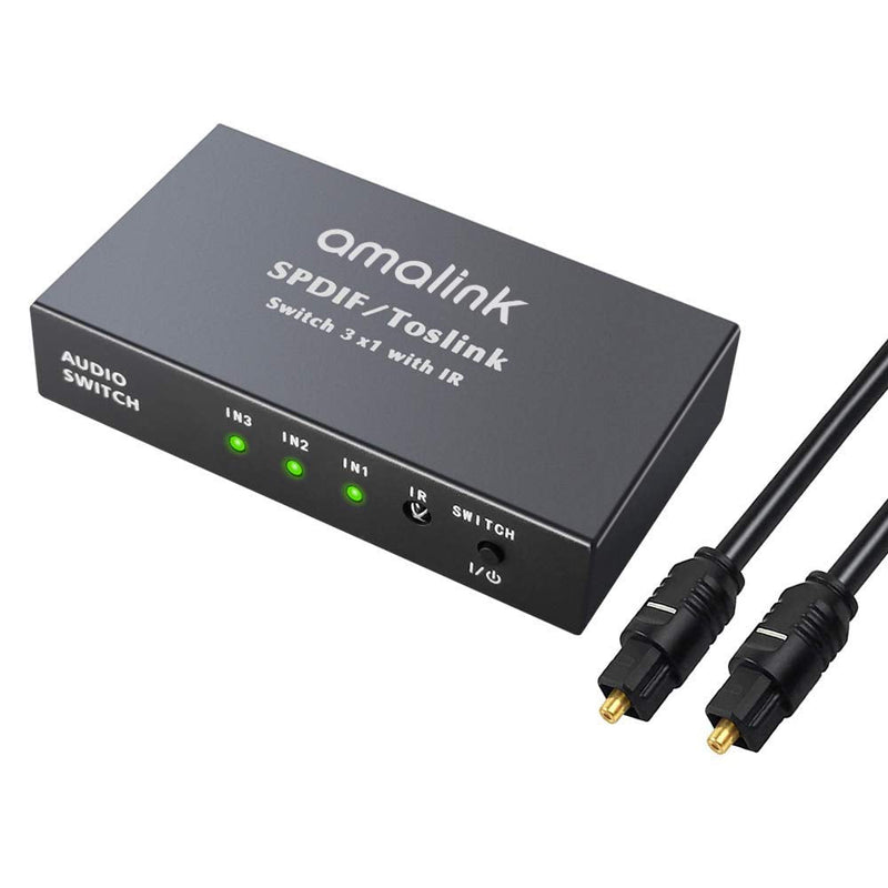  [AUSTRALIA] - Amalink 3 Port Optical Switcher Splitter 3 in 1 Out, with 1 Way Spdif Toslink Optical Splitter/IR Remote Control Optical Switcher Splitter, 3 Port Spdif Toslink Optical Switch