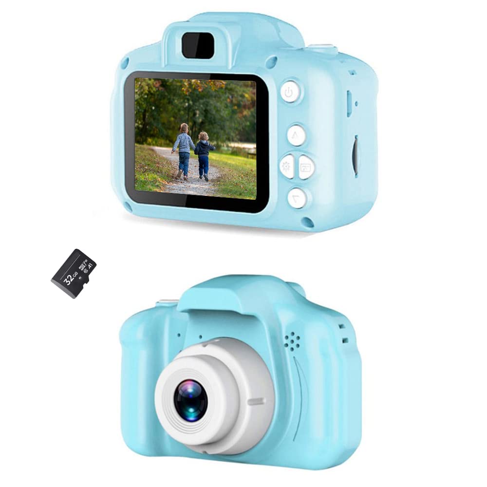  [AUSTRALIA] - Acuvar Full 1080P Kids Selfie HD Compact Digital Photo and Video Rechargeable Camera with 32GB TF Card & 2" LCD Screen and Micro USB Charging Drop Proof (Blue) d)Blue