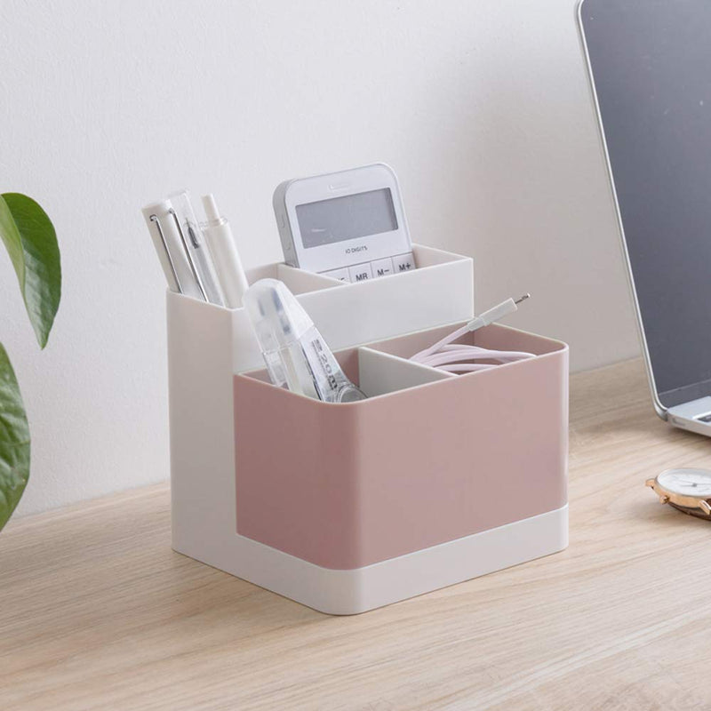 Poeland Desktop Storage Organizer Pencil Card Holder Box Container for Desk, Office Supplies, Vanity Table White+Pink - LeoForward Australia