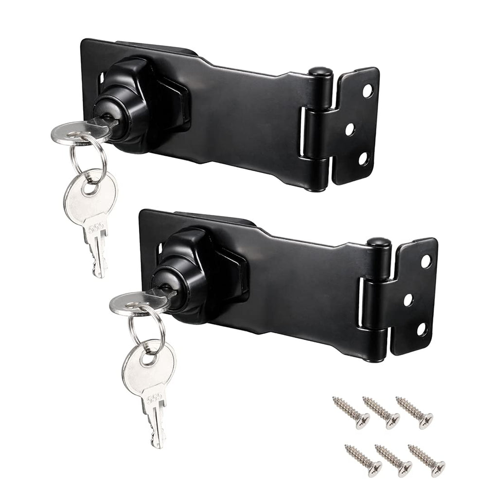  [AUSTRALIA] - uxcell 4-inch Keyed Hasp Locks Zinc Alloy Twist Knob Keyed Locking Hasp W Screws for Door Cabinet Keyed Alike Black 2Pcs