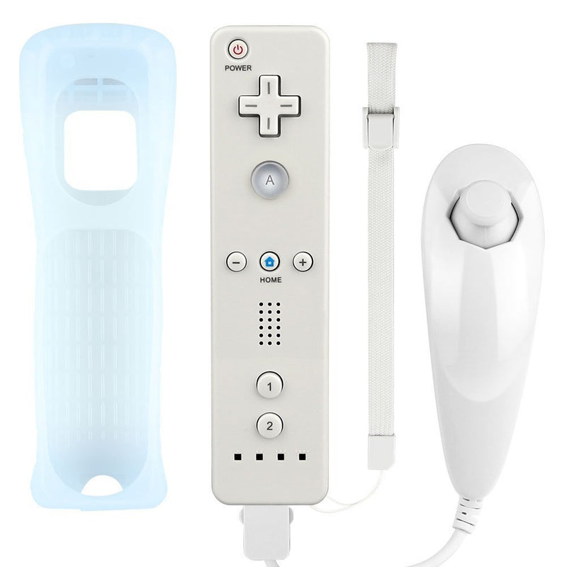  [AUSTRALIA] - Remote Controller for Wii Nintendo,Yudeg Wii Remote and Nunchuck Controllers with Silicon Case for Wii and Wii U（not Motion Plus） (White) White