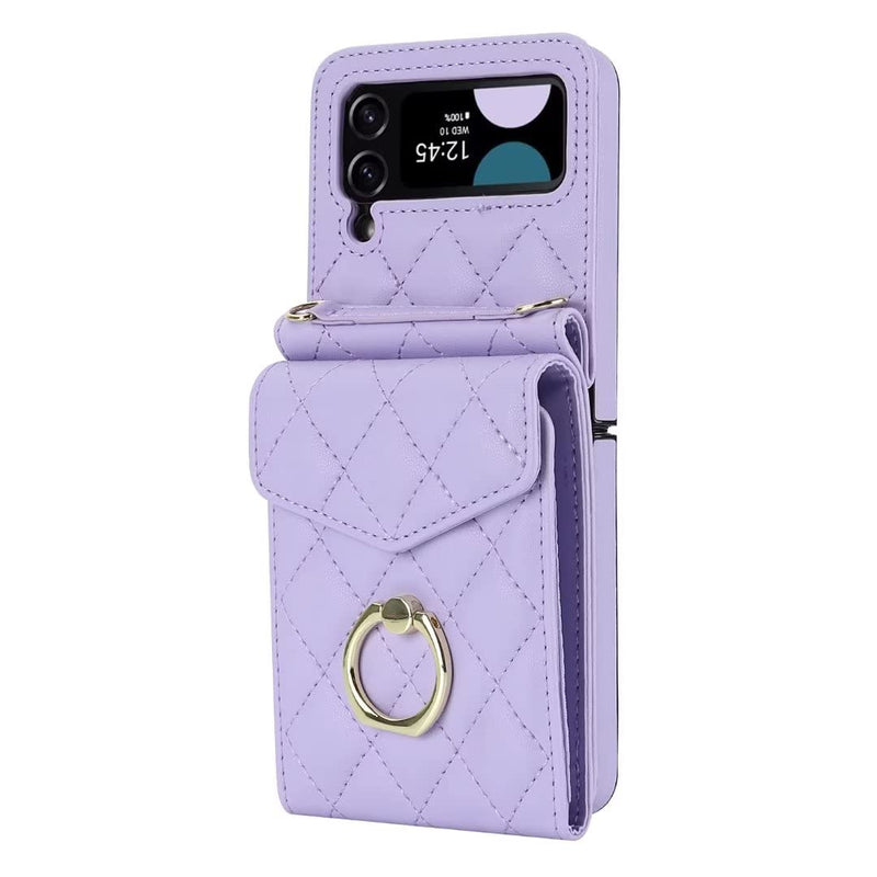  [AUSTRALIA] - XIMAND for Samsung Galaxy Z Flip 4 Wallet Phone Case with Ring and Adjustable Crossbody Strap, Stylish and Muti-funtional Accordion Style Flip Case with 4 Card Slots for The Women and Girls（Purple） Purple