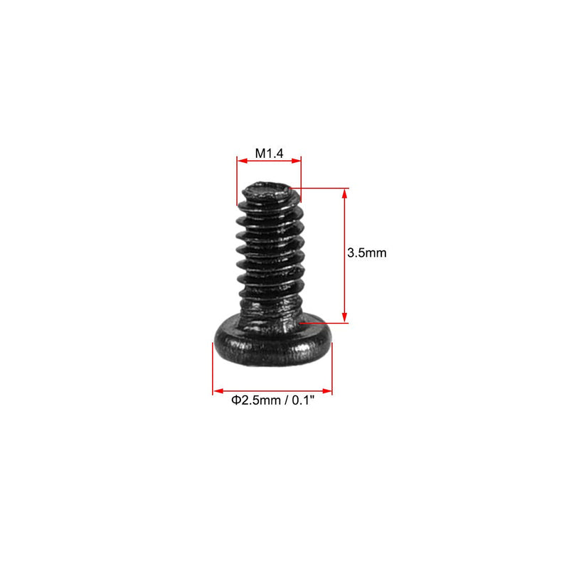  [AUSTRALIA] - uxcell M1.4x3.5mm Phillips Screw Fastener Black 2.5mm Dia Screw Head for Laptop PC TV Fan Switch 200pcs