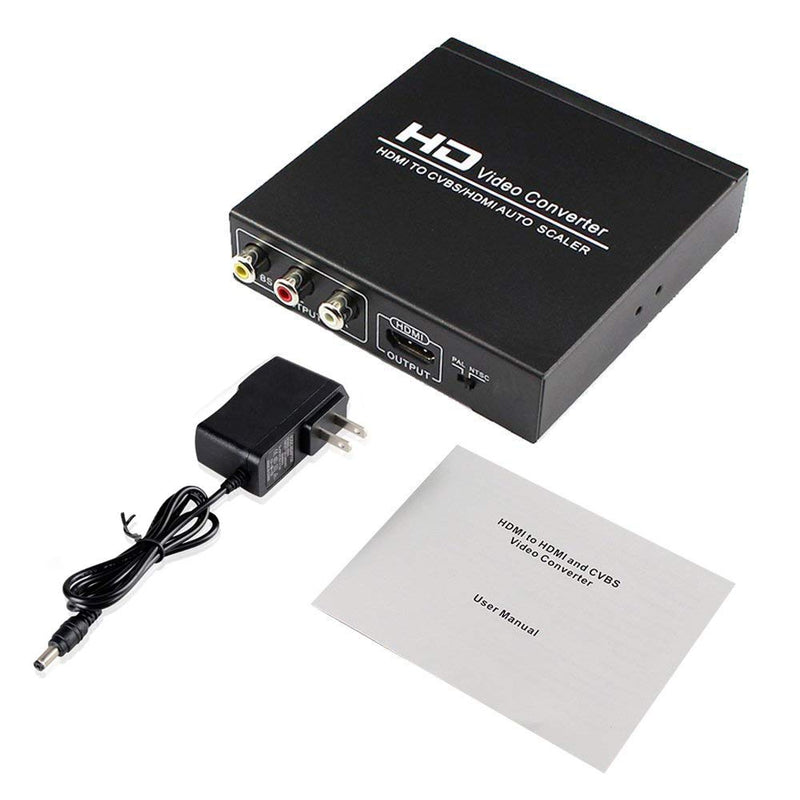  [AUSTRALIA] - HDMI to RCA and HDMI Converter, HDMI to AV 3RCA and HDMI Adapter Support 1080P, PAL, NTSC for HD TV and Older TV (Black, Iron Shell)