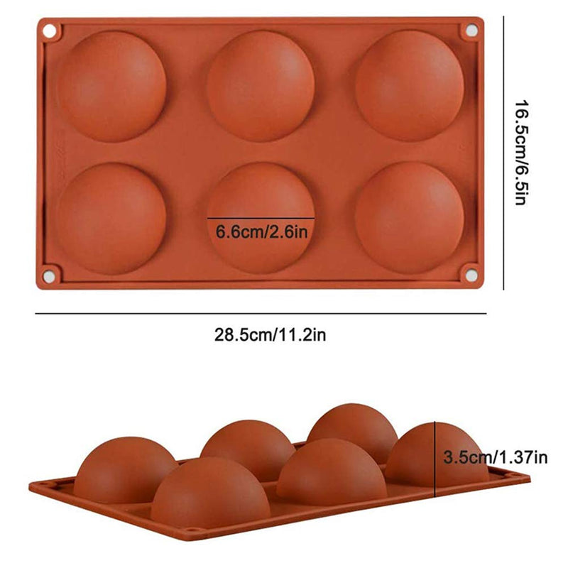  [AUSTRALIA] - 2Pack 6 Holes Silicone Mold For Chocolate, Cake, Jelly, Pudding, Handmade Soap, Round Shape Half Sphere Mold Non Stick, Cupcake Baking Pan