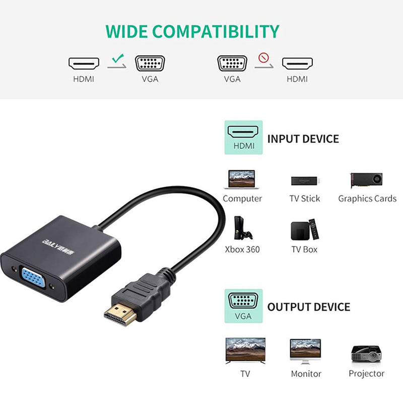  [AUSTRALIA] - HDMI to VGA Adapter with Audio Cable Baily 1080P HDMI Male to VGA Female Adapter Converter with 3.5mm Audio Cable and Micro USB Charging Cord for DVD Player Tablet PC Digital/SLR Camera (1 Pack) 1 Pack