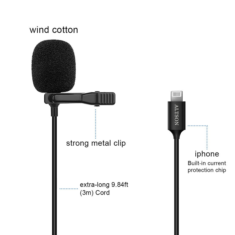  [AUSTRALIA] - Professional Lavalier Microphone for iPhone/Video Conference/Podcast/Voice Dictation/YouTube Grade Omnidirectional Phone Audio Video Recording Condenser Microphone (Black 4.94ft) Black 4.94ft