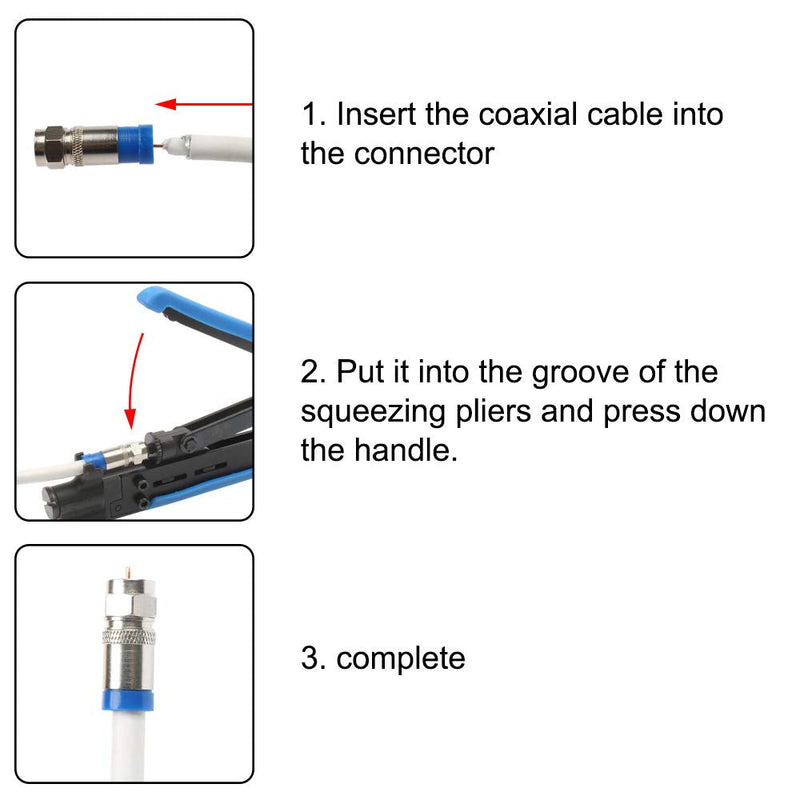  [AUSTRALIA] - New Multitool Wire Stripping Squeezing Pliers Coaxial Cable Cold Press Coax Clamp RG59 RG6 Cable TV Crimping Tool Set F Heads (KIT3) KIT3