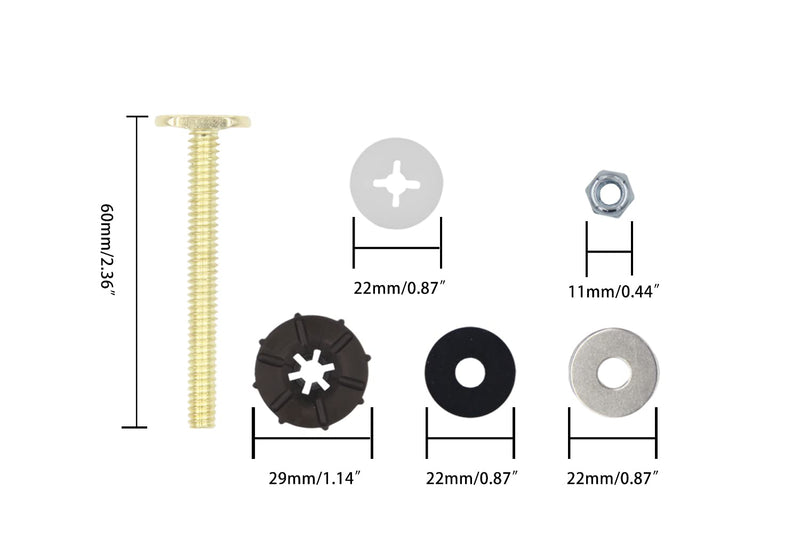  [AUSTRALIA] - 4 Pack Toilet Floor Bolts and Washer Sets Kit,Brass Plated Toilet Bolts and Stainless Steel Nut Washer with Rubber Washers for Toilet Bolts (2.25 inch Bolt) 2.25 inch bolt