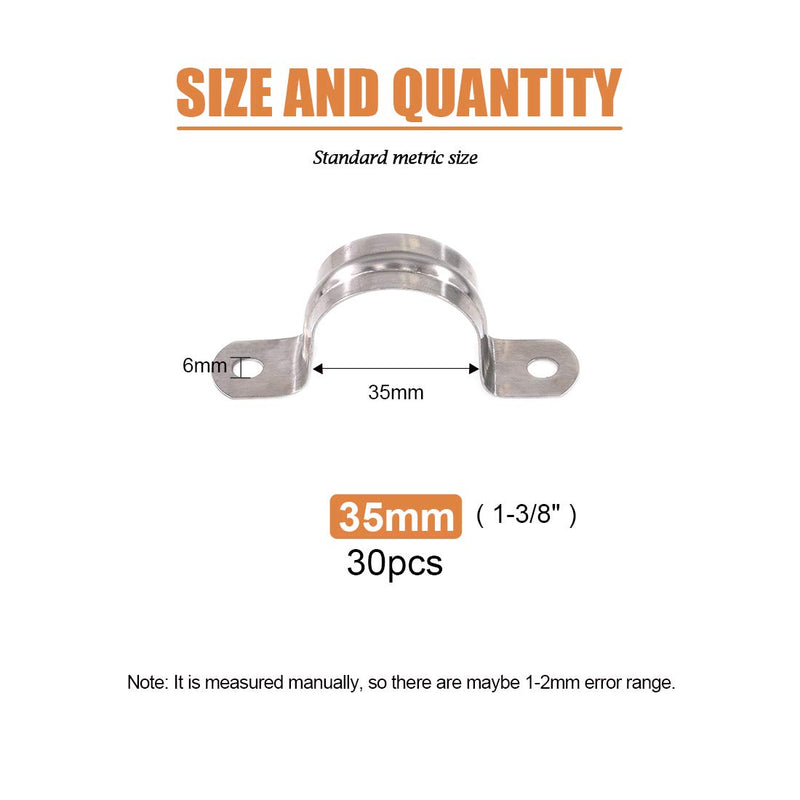  [AUSTRALIA] - Keadic 30Pcs M35 Two Hole Strap U Bracket Tube Strap Tension Clips Stainless Steel Heavy Duty Rigid Pipe Strap Clamp, for Pipe Fixing on Various Surfaces and Support Structures 1-3/8"