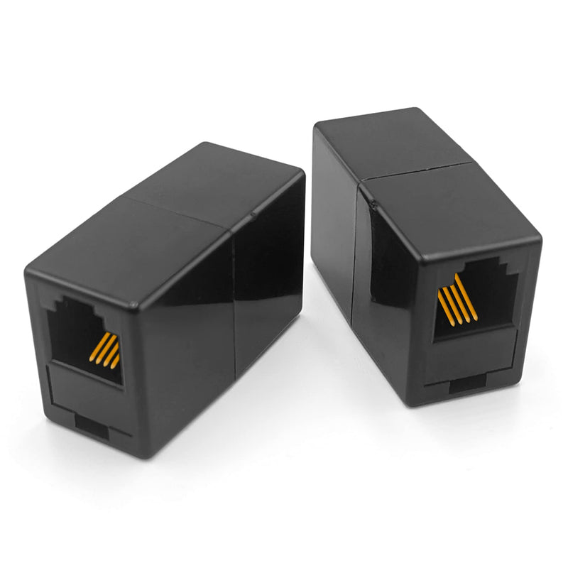  [AUSTRALIA] - NECABLES (2 Pack) RJ11 Coupler Telephone in-Line Coupler Extender RJ11 6P4C Female to Female for Landline Phone and Fax Black