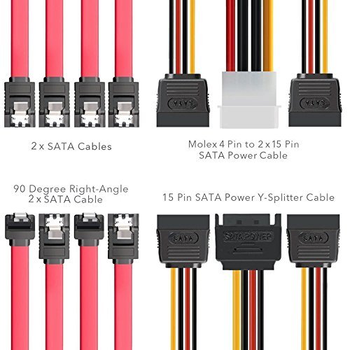  [AUSTRALIA] - Qook SSD / SATA III Hard Drive Connection Cables (1x 4 Pin to Dual 15 Pin SATA Power Splitter Cable, 1x 15 Pin to Dual 15 Pin SATA Power Splitter Cable, 4x SATA Data Cables), 6 Pack