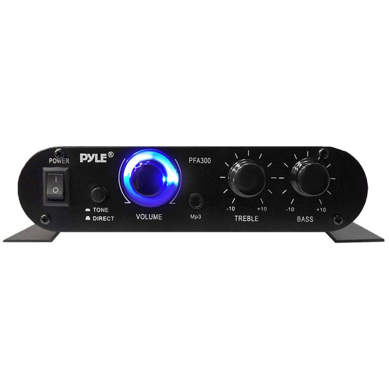 Power Home HiFi Stereo Amplifier - 90 Watt Portable Dual Channel Surround Sound Audio Receiver w/ 12V Adapter - For Subwoofer Speaker, MP3, iPad, iPhone, Car, Marine Boat, PA System - Pyle PFA300,Black,8.30in. x 6.90in. x 2.10in. - LeoForward Australia