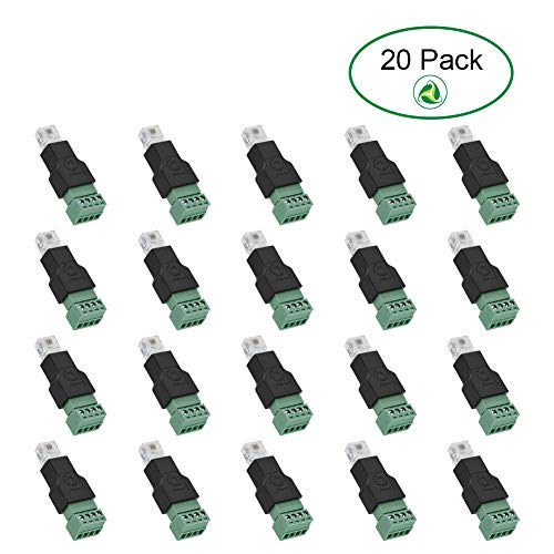  [AUSTRALIA] - Screw Terminal Adaptor Ethernet Connector RJ11 6P4C Male to 4 Pin AV Screw Terminal Connector (20 Pack) 20 Pack