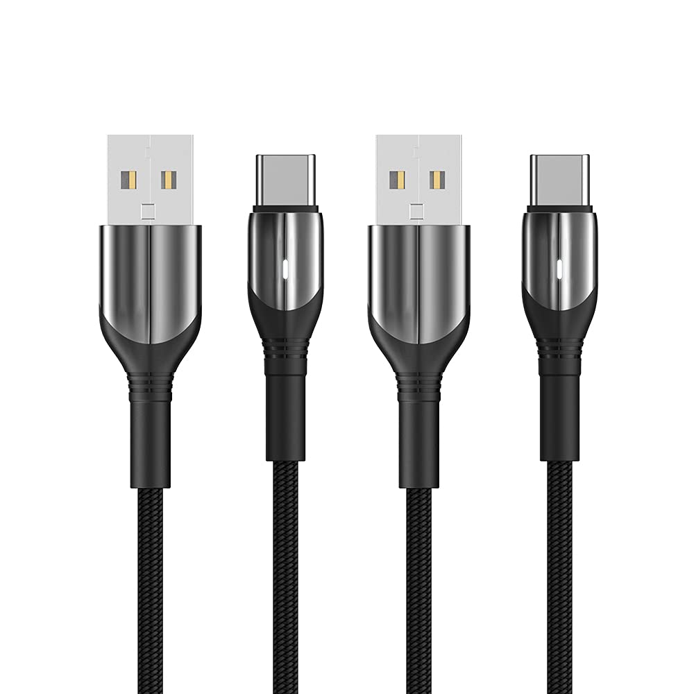  [AUSTRALIA] - ASPOR 2 Pack 3A 3ft Type C Fast Charging Data Cable with LED Indicator Light, USB C Duable Cable, Zinc Alloy with Nylon Braided Hi-Speed Transfer, Compatible for Smart Cell Phone Tablets Laptop