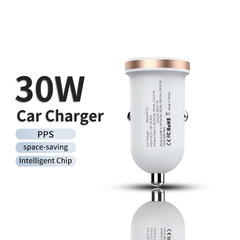  [AUSTRALIA] - 30w USB C Car Charger, Car Phone Charger, Fast Car Charger With1m Charging Cable, Cigarette Lighter USB Charger Compatible with iphone14/13/12 ipad Samsung Andro and Other Mobile Charging Devices White