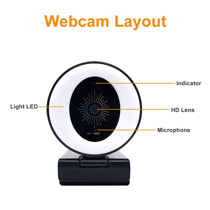  [AUSTRALIA] - BWWNBY Webcam with Microphone for Desktop, 1080P Ring Light Full HD USB Computer Cameras with Tripod, Streaming Webcam with Rotable for Android/PC/Linux/Windows/Laptop(Black) Black