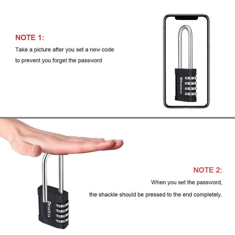  [AUSTRALIA] - Disecu 4 Digit Combination Lock 2.7 Inch Long Shackle and Outdoor Waterproof Resettable Padlock for Gym Locker, Hasp Cabinet, Gate, Fence, School (Black, Pack of 2) Black