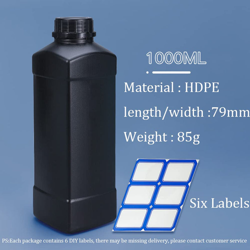  [AUSTRALIA] - 3x1L HDPE Darkroom Chemical Storage Bottles Square Liquid Container Bottle Anti Oxidation Storage Film Photo Developing Processing Equipment with Label,Black