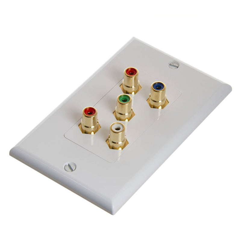  [AUSTRALIA] - Cmple - 5 RCA Audio Video Wall Plate - Gold Plated (RGB + Audio) Component Video 1080P Full HD Compatible Port/AV Component Video + 2 RCA Stereo Audio Combo Port Insert Jack – White Single 5-RCA