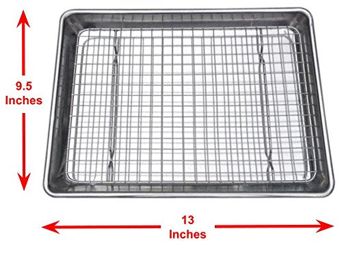  [AUSTRALIA] - Checkered Chef Quarter Sheet Pan and Rack Set 9.5 x 13 inches. Aluminum Cookie Sheet/Baking Sheet Pan with Stainless Steel Oven Safe Cooling Rack. Bonus Silicone Baking Mat Included.