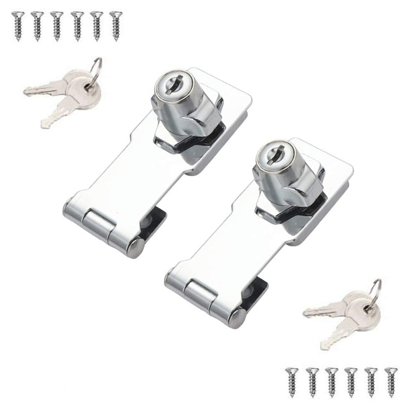  [AUSTRALIA] - 2 Packs Keyed Hasp Locks Twist Knob Keyed Locking Hasp for Small Doors, Cabinets and More,Stainless Steel Steel, Chrome Plated Hasp Lock Catch Latch Safety Lock (3Inch with Lock) 3Inch with Lock White