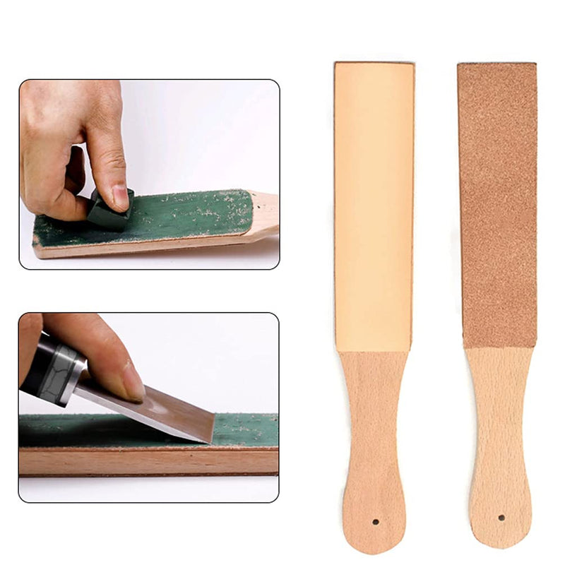  [AUSTRALIA] - 1 Piece Beech Wood Leather Stropping Tool Double Sided Leather Sharpening Board with Handle