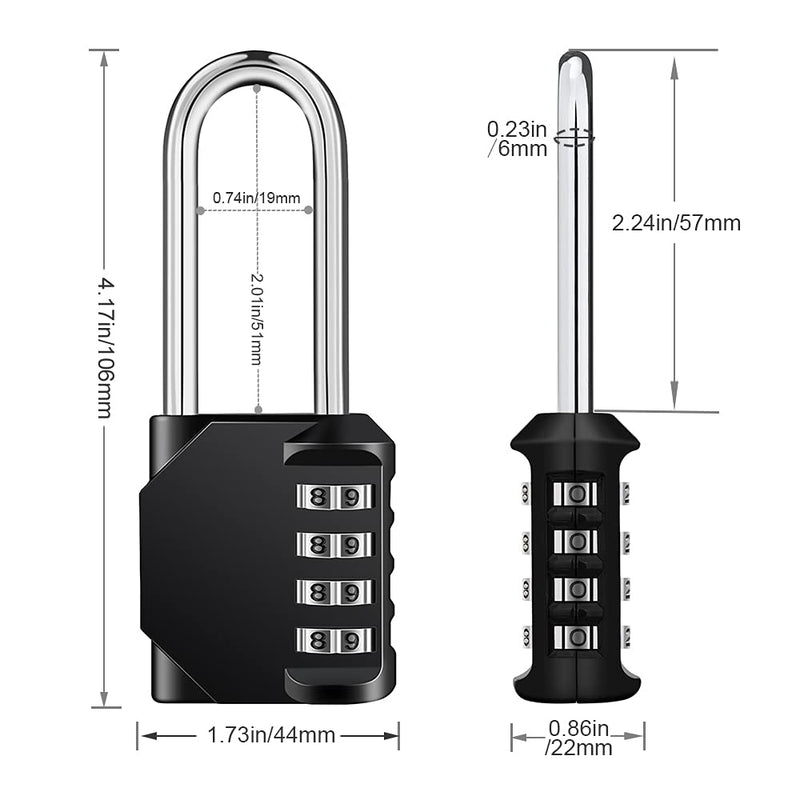  [AUSTRALIA] - ZHEGE 2.2 Inch Long Shackle Combination Lock, 4 Digit Resettable Waterproof Padlock for School, Gym, Employee Locker, Fence, Gate, Toolbox, Outdoor (Black & Silver) LBlackSliver