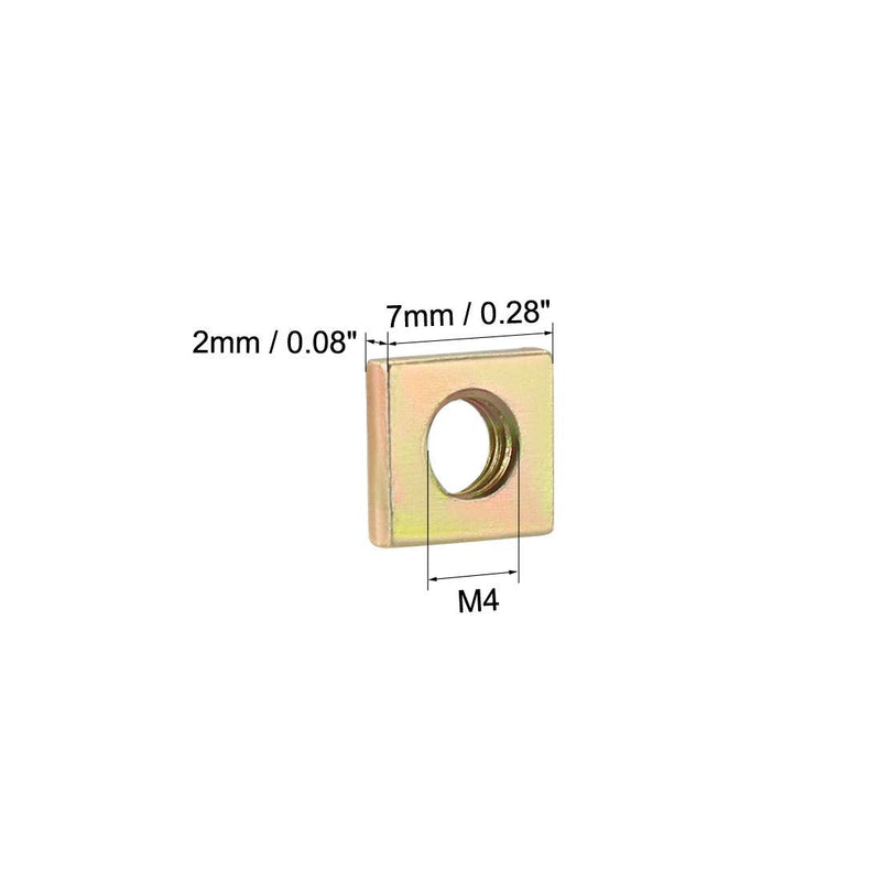  [AUSTRALIA] - uxcell Square Nuts, M4x7mmx2mm Yellow Zinc Plated Metric Coarse Thread Assortment Kit, 50 Pcs M4x7mm(L)x2mm(H)