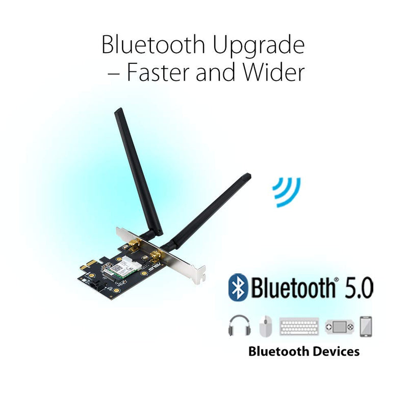  [AUSTRALIA] - ASUS PCE-AX3000 WiFi 6 (802.11ax) Adapter with 2 External Antennas. Supporting 160MHz for Total Data Rate up to 3000Mbps, Bluetooth 5.0, WPA3 Network Security, OFDMA and MU-MIMO