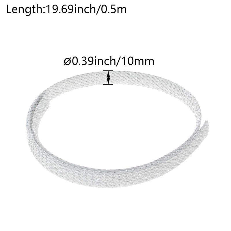  [AUSTRALIA] - Bettomshin 1Pcs Cable Management Sleeve, 0.5x10mm/0.02x0.39(LxW) 1.64Ft PET Silver-White Cord Protector, Wire Loom Tube Insulated Split Sleeving for USB Cable Power Cord Organizer Video Cable Hider