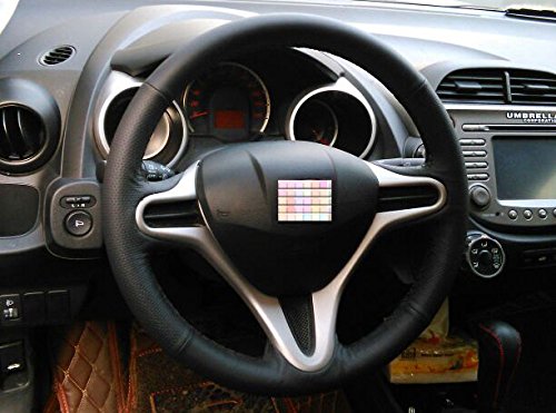  [AUSTRALIA] - Eiseng DIY Genuine Leather Steering Wheel Cover Stitch on Wrap for 2009 2010 2011 2012 2013 Honda Fit Hatchback/for 2010-2014 Honda Insight Interior Accessories(Black thread) Black leather with Black thread