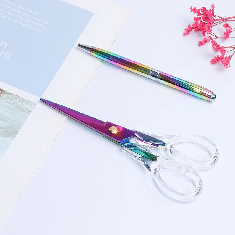  [AUSTRALIA] - Acrylic Scissors,Multipurpose Stylish Scissors, Stainless Steel Scissors with Clear Acrylic Handle, Stationery Paper Cutting Tool for Office, Home, School (Rainbow)