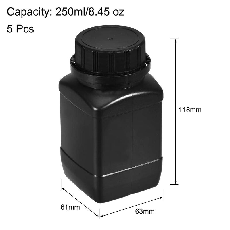  [AUSTRALIA] - uxcell Plastic Lab Chemical Reagent Bottle, 250ml/8.45 oz Wide Mouth Sample Sealing Liquid/Solid Storage Bottles, Black 5pcs