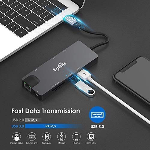  [AUSTRALIA] - USB C Hub, 3-in-1 USB C Adapter with 4K USB C to HDMI,VGA, USB C Charging, 2 USB 3.0, SD/TF Card Reader, USB C to 3.5mm, Gigabit Ethernet, USB C Dock Compatible Apple MacBook Pro 13/15 (Thunderbolt 3)