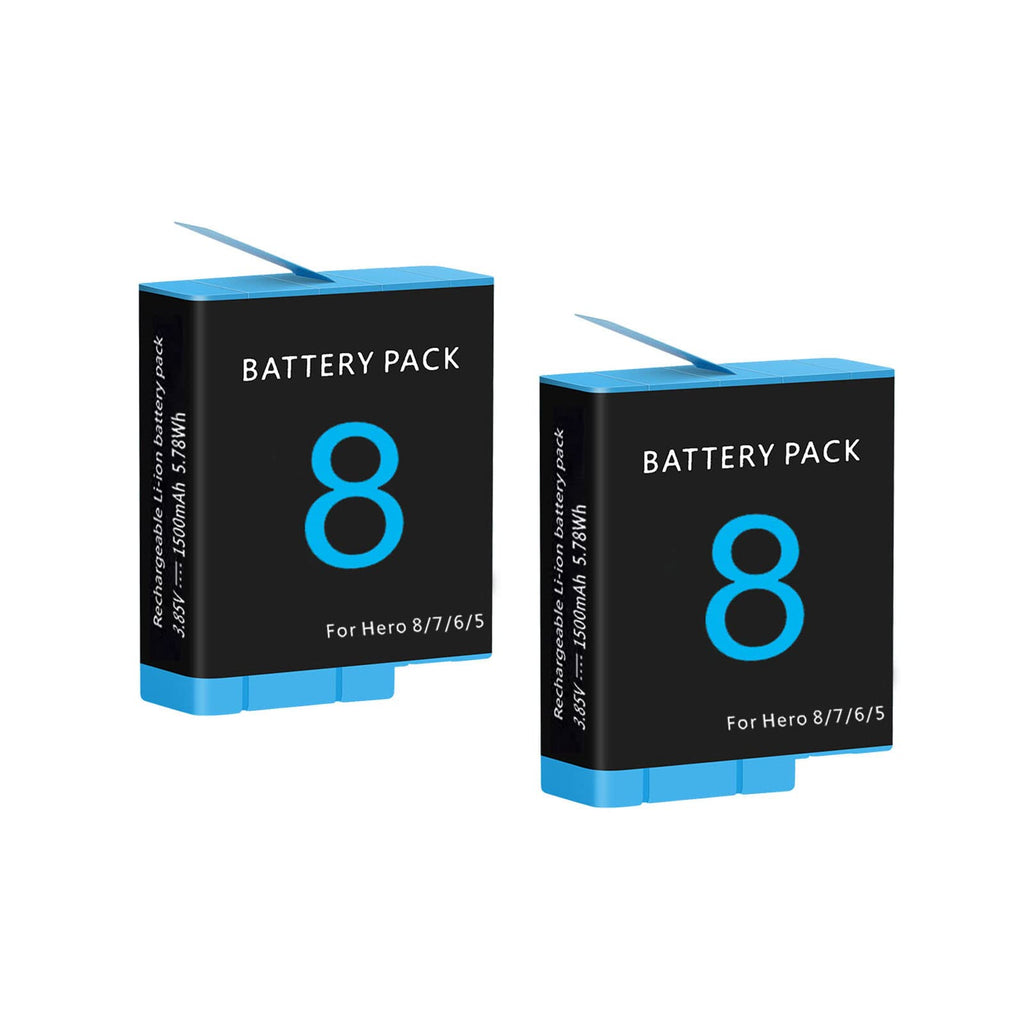  [AUSTRALIA] - 2 Pack Batteries for Gopro Hero 8 7 6 5 Black Battery Accessories, Hero 8 7 Black Go Pro 5 6 7 8 1500mAh 2 Pack Batteries