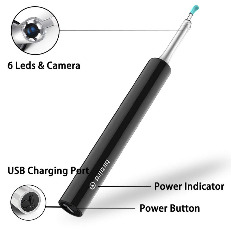 Ear Wax Removal Endoscope Otoscope, Earwax Remover Tools, Scope, with 1080P FHD Camera, 6 Led Lights, Wireless Connected, Compatible with iPhone, iPad, Android Smart Phones & Tablets Black - LeoForward Australia