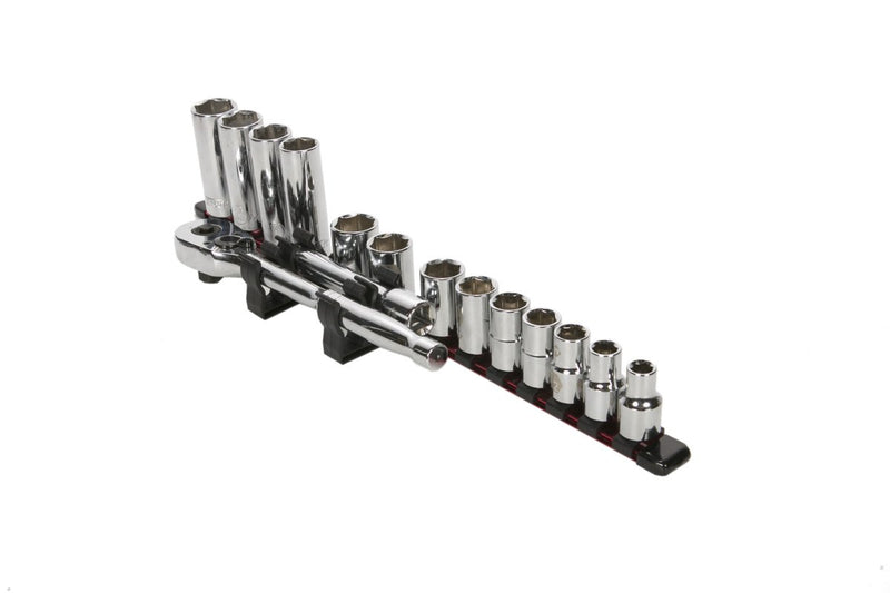  [AUSTRALIA] - Olsa Tools Dual 1/4"-3/8"-1/2" Side Mount Ratchet & Extension Holders | 6 Pc Set-2Pc of Each Size |Holds 6 Ratchets or Extensions| to Be Used on Socket Rails 6pcs. Dual Side-Carrier