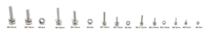  [AUSTRALIA] - HVAZI M2 M2.5 M3 M4 M5 Stainless Steel Phillips Pan Head Screws Combine with Spring Washer and Plain Washers Nuts Assortment Kit