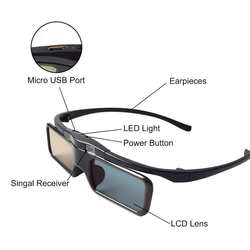  [AUSTRALIA] - Cocar RF 3D Glasses, Rechargeable Active Shutter RF 3D Eyewear Suitable for RF 3D TV & Projectors, for Sony Epson Samsung JVC, Compatible with SSG-5100GB, TDG-BT500A, Pack of 2