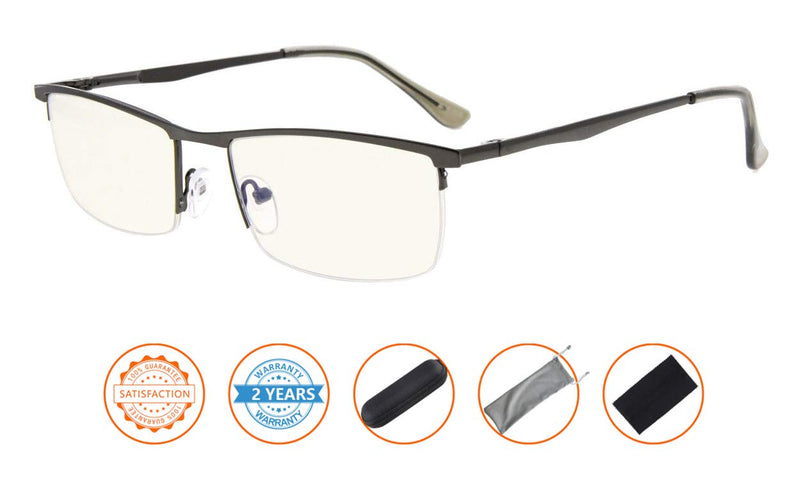 UV Protection,Anti Blue Rays,Half-rim Computer Reading Glasses Gunmetal 1.75 x - LeoForward Australia