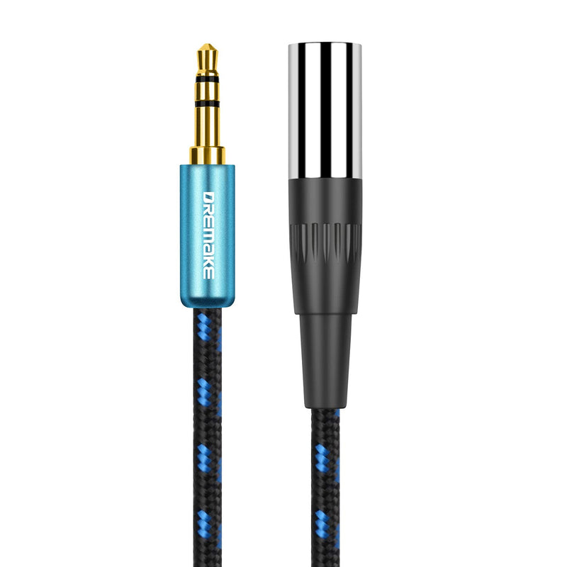  [AUSTRALIA] - DREMAKE 3-Pin Mini XLR to Jack 3.5mm Plug Stereo Audio Balanced Cable, 1/8" TRS 3.5mm Male to Mini XLR Male Adapter Cable for Cameras, Headphones, 1 Feet - Blue Tweed Braided 1Feet/30CM