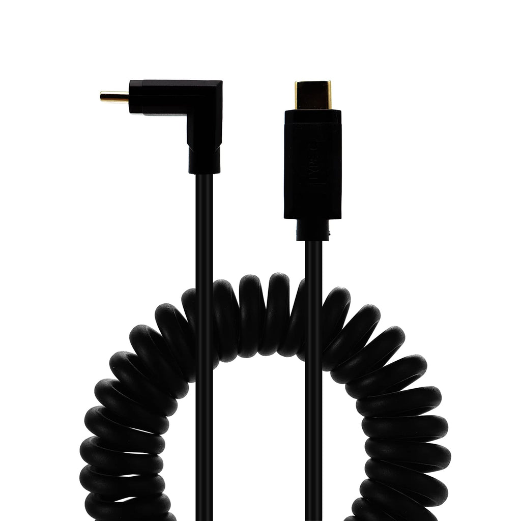  [AUSTRALIA] - LOKEKE Coiled USB 3.1 C to USB C Cable, Spring Type C Male to Type C Male with 90 Degree Angle Charging Cable Adapter Cord for Computer/Phone/Pad/Laptop/Tablets(1.8M, M to M 90 Degree) 1.8M