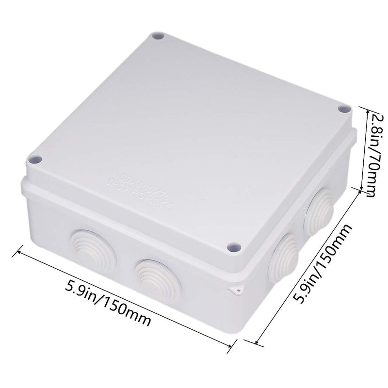  [AUSTRALIA] - Zulkit Junction Box ABS Plastic Dustproof Waterproof IP65 Universal Electrical Boxes Project Enclosure White 5.9 x 5.9 x 2.8 inch (150 x 150 x 70mm) 5.9" x 5.9" x 2.8" With Holes