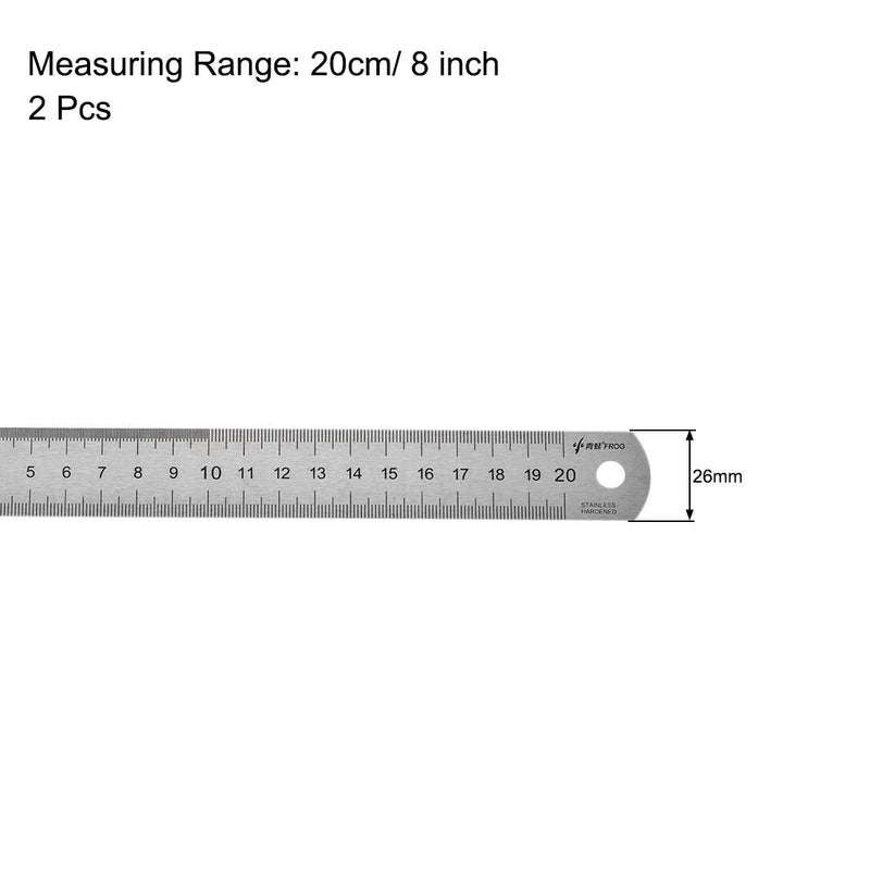  [AUSTRALIA] - uxcell Straight Ruler 20cm 8 Inch Metric Stainless Steel Measuring Tool with Hanging Hole 2pcs