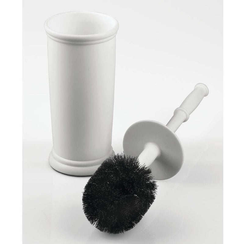 mDesign Compact Freestanding Plastic Toilet Bowl Brush and Holder for Bathroom Storage and Organization - Space Saving, Sturdy, Deep Cleaning, Covered Brush - 2 Pack - Light Gray - LeoForward Australia