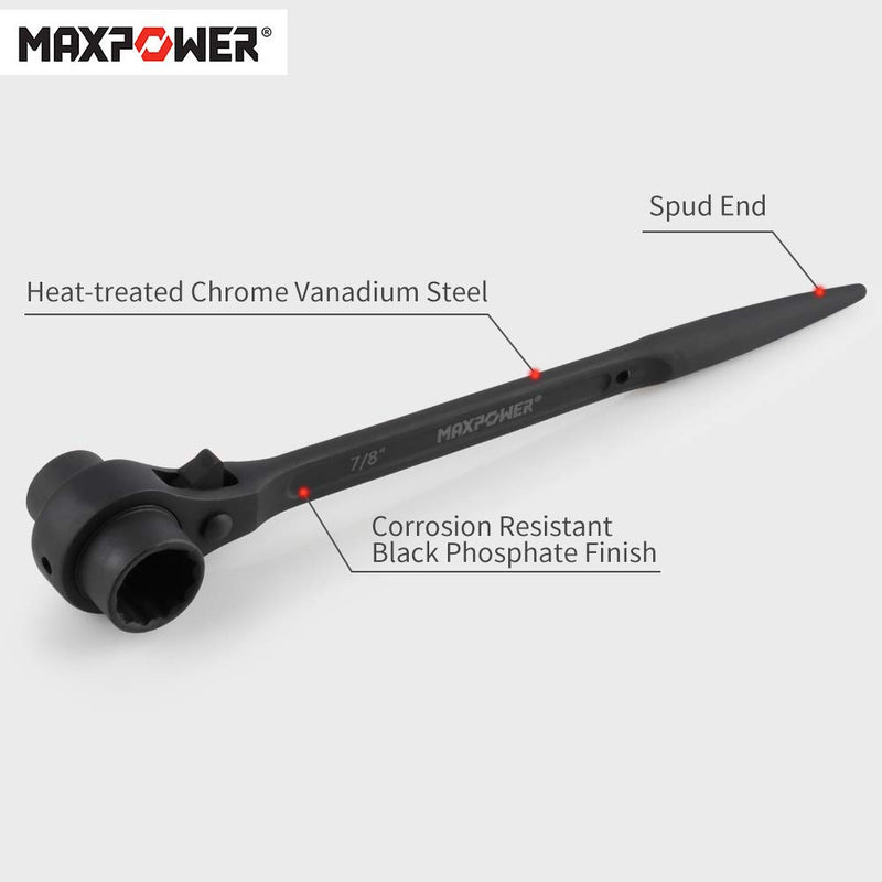  [AUSTRALIA] - MAXPOWER 2 Pieces Spud Ratchet Set, 3/4 Inch x 7/8 Inch Dual Socket Spud Ratchet, 17mm x 19mm Metric Spud Ratchet Scaffold Wrench