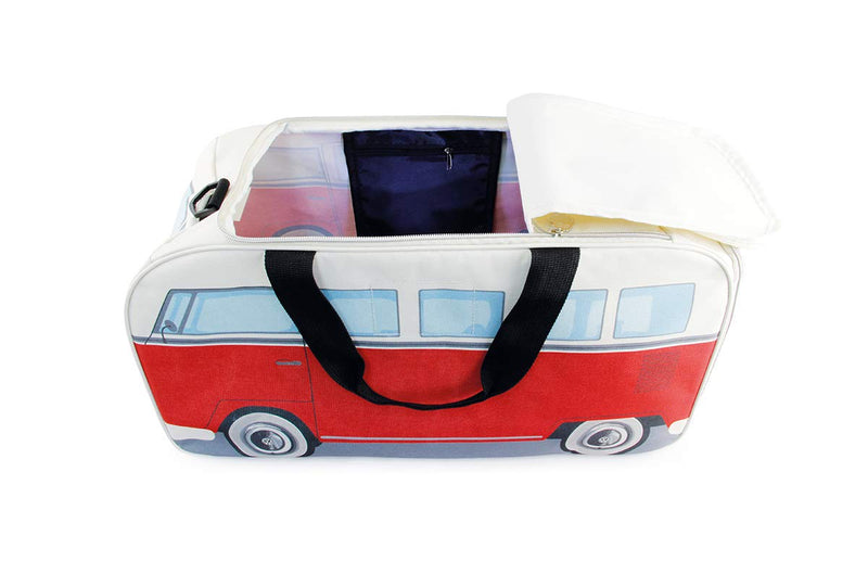 BRISA VW Collection - Volkswagen Samba Bus T1 Camper Van Sport, Gym, Travel Bag, Duffel with Shoe/Wet Compartment (Small/Red/Beige) Small (19.6 x 9.8 x 10.2 inches)/Red & Beige - LeoForward Australia